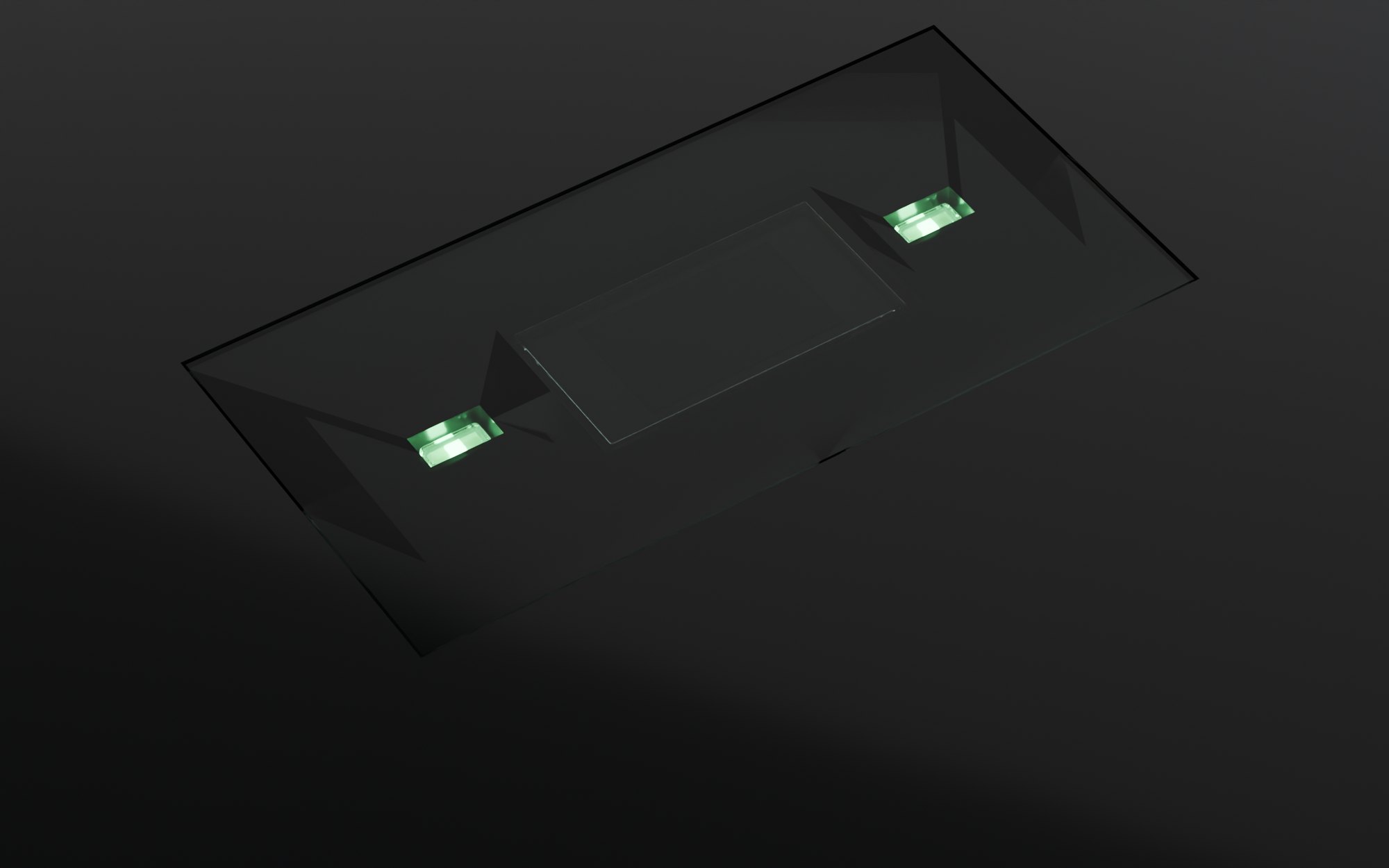 Close-up of the sensor window with two green lights glowing